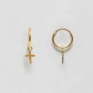 Gold plated sterling silver cross hoop earring
